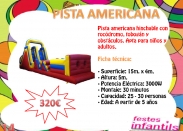 La pista Americana d'obstacles incorpora 15mts. d'obstacles per a dues persones a l'hora, inclou: Rocòdrom, tobogan y obstacles diversos per a la cursa. Apte per infants y grans.